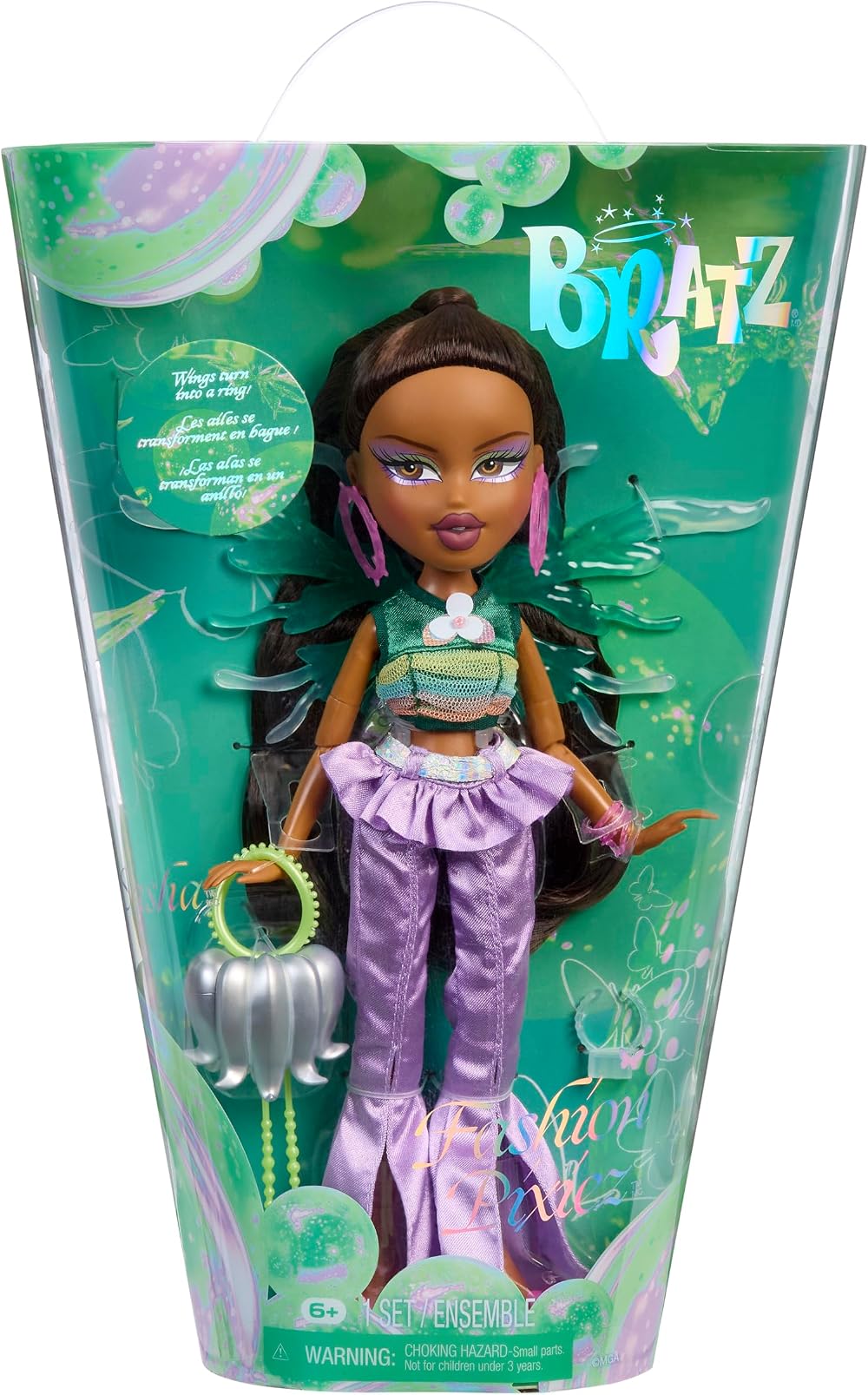Bratz Fashion Pixiez Sasha Collectible Doll with Wings Ring Purple 11.5 in
