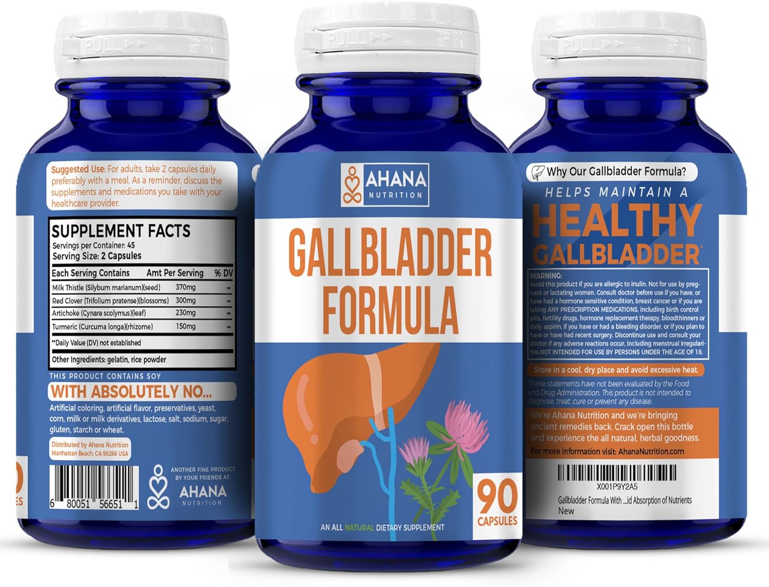 Ahana Nutrition Gallbladder Formula with Milk Thistle, Turmeric & More Enzymes to Aid Bloating