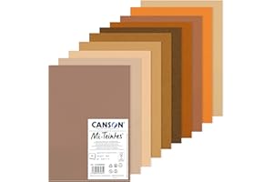 CANSON Mi-Teintes Coloured Drawing 160gsm A4 Paper Pack, Double Sided: Honeycomb & Fine Grain, 10 Brown Colour Sheets, for Professional Artists & Illustrators
