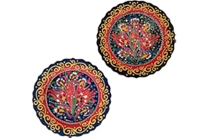 Ayennur Turkish Decorative Plates Set of 2-7.08 Inch(18cm) Multicolor Handmade Ceramic Ornament for Home&Office Wall Hanging Decors