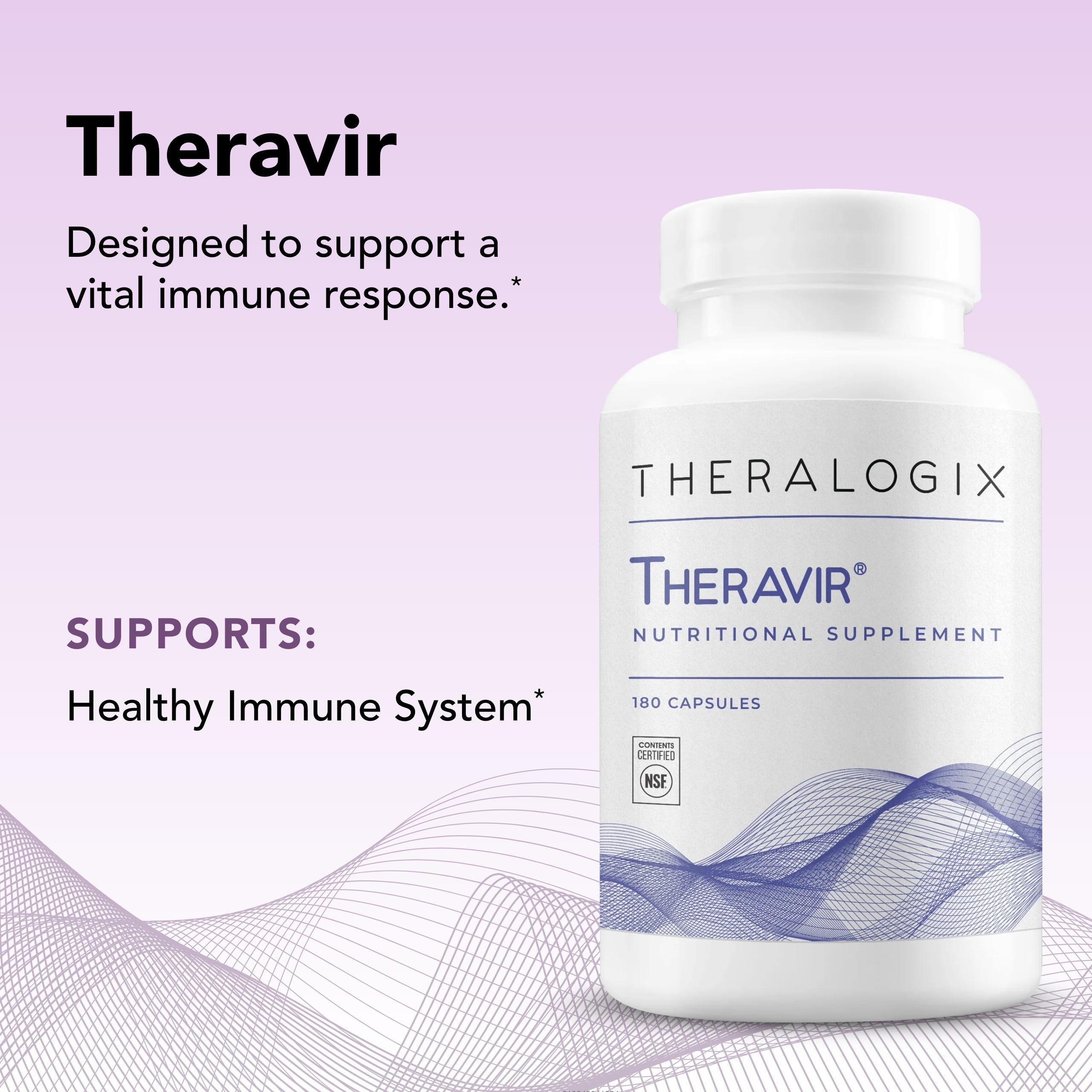 Theralogix Theravir Immune Support Supplement - 90-Day Supply - Immune Support Supplement for Women & Men - Includes Vitamin D3, Vitamin C, Zinc, Quercetin & Melatonin - NSF Certified - 180 Capsules