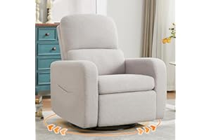 AEMEIOS Swivel Rocker Recliner, Oversized Manual Nursery Glider Rocking Recliner with Removable Cushion, Upholstered Teddy Boucle Swivel Reclining Chair for Nursery Living Room Bedroom, Teddy Grey