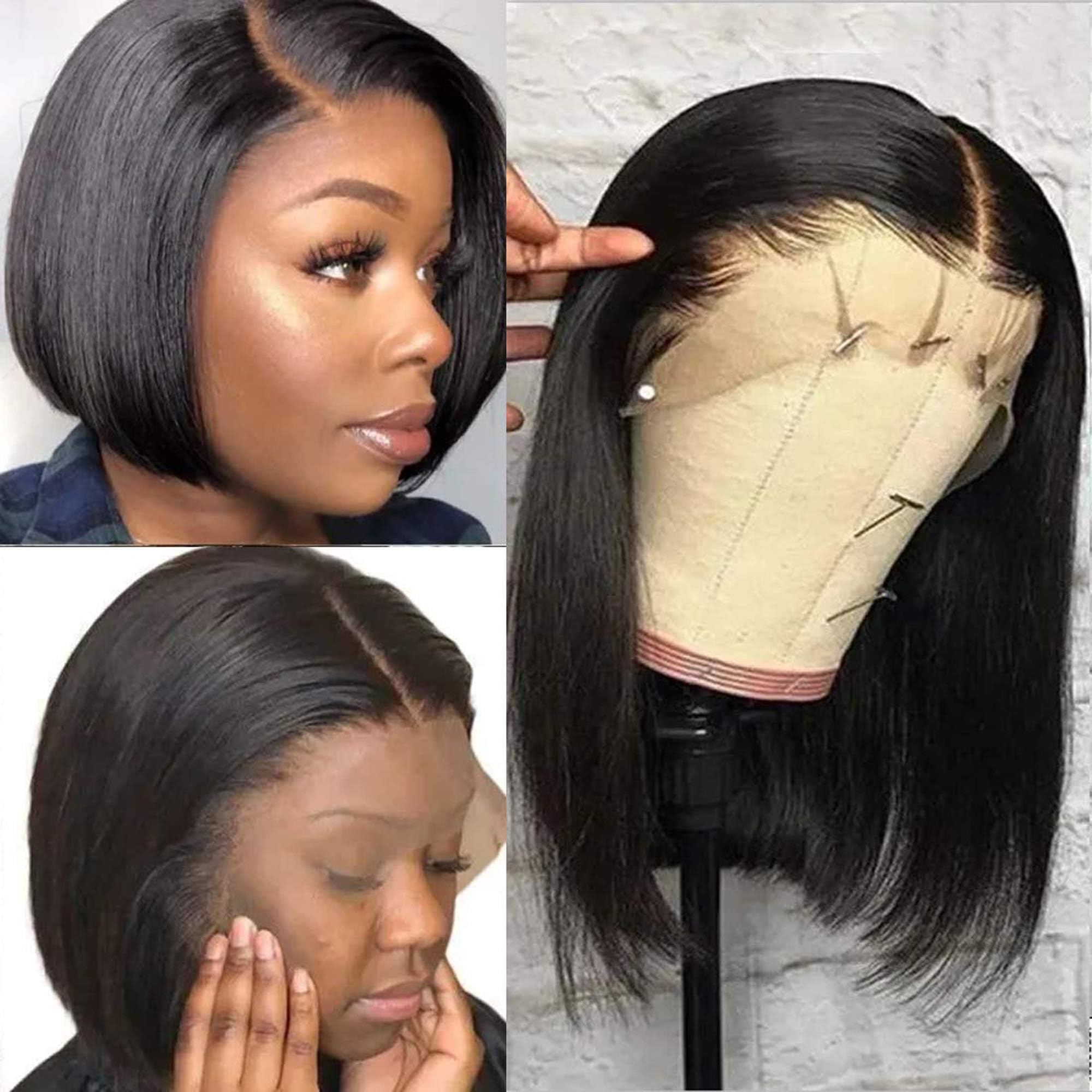UNice Hair 13x4 Lace Front Human Hair Straight Bob Wigs for Women, Brazilian Virgin Hair 150% Density Short Wigs with Baby Hair Pre Plucked Natural Color (14inch)