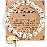 OAVOOK Pearl Cross Bracelet for Girls Catholic Baptism Confirmation Holy Communion Gifts for Teen Girls Easter Stuffers Religious Jewelry for Teens