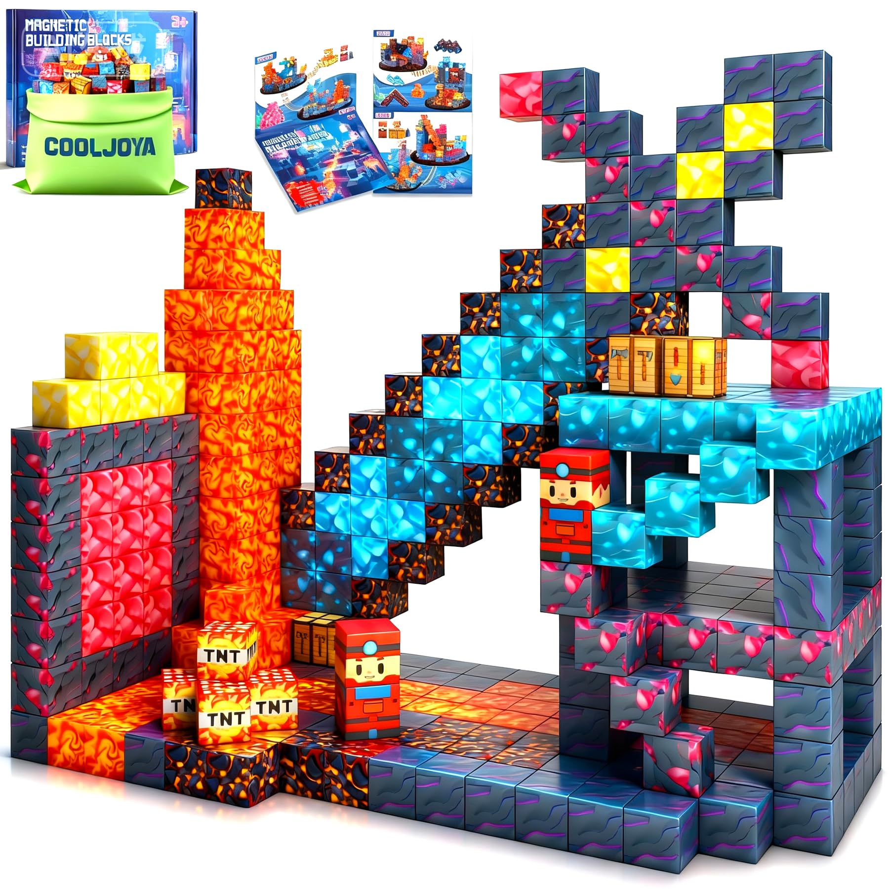 COOLJOYA Magnetic Blocks for kids Boys and Girls Aged 3 4 5 6 7 8 Years Old, Easter Gifts for Kids, Magnetic Building Blocks 54PCS, Stacking Construction Toys Montessori Sensory Toys Halloween