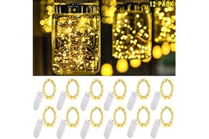 Ostwiki Warm White Fairy Lights Battery Operated, 7ft Mini Lights for Mason Jar, 12-Pack 20 Small LED String Lights for Crafts Bedroom Wedding Party Table Bottle Christmas Firefly Fairy Decoration