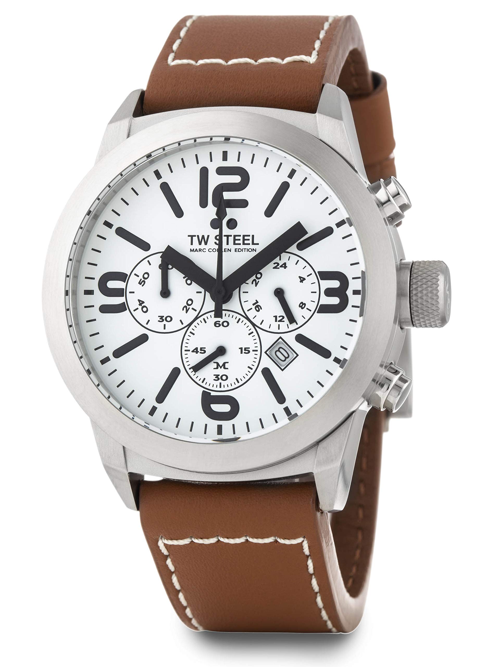 TW Steel TWMC10 Marc Coblen Edition Chrono Watch with Leather Strap 42 mm White/Brown