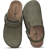 KIDMI Women's Suede Clogs with Back Strap Men's Leather Mules Cork Footbed Slip on Potato Shoes, New Green 40