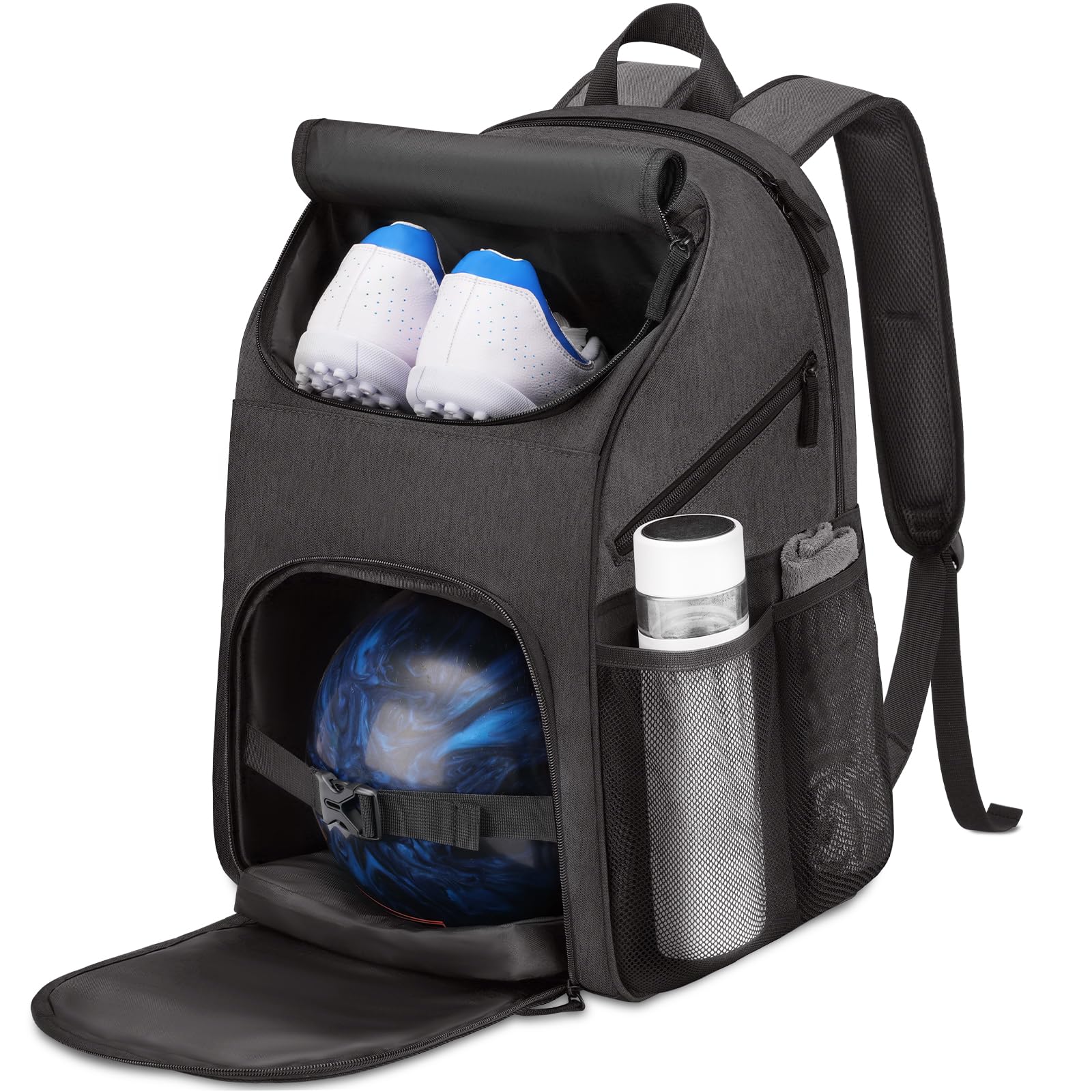 Photo 1 of Bosynoy Bowling Bag Backpack, Bowling Ball Backpack for Single Ball with Shoe Compartment & Protective Foam Padded, Fit Shoes Up to US Mens Size 16, Multi-Pockets for Accessories