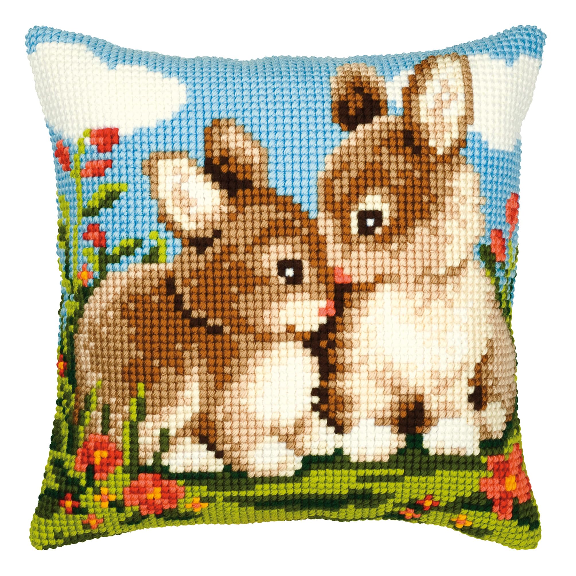Vervaco Rabbits Cross Stitch Cushion, Multi-Colour