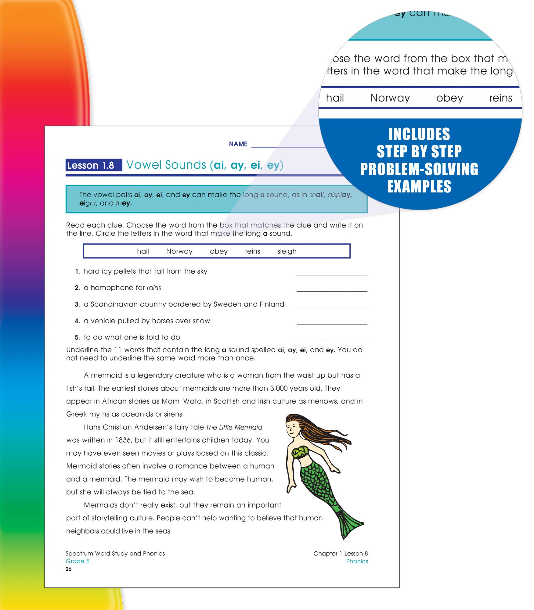 Spectrum Grade 5 Word Study and Phonics Workbooks, Ages 10 to 11, 5th Grade Word Study and Phonics, Word Families, Analogies, Acronyms, Diagraphs, and Vocabulary Builder - 176 Pages