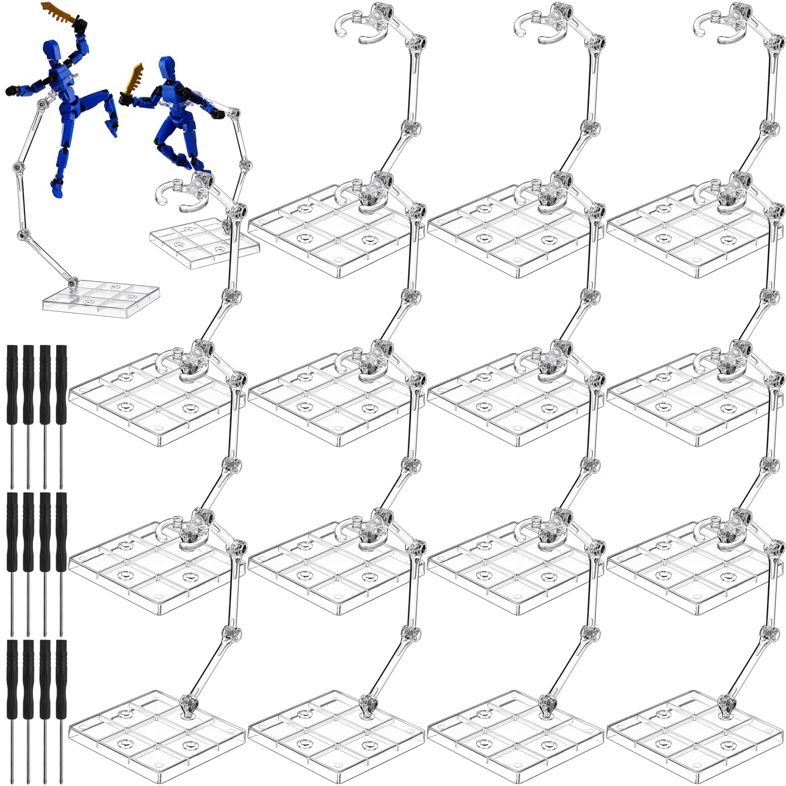 Photo 1 of Wonderjune 24 Pack Action Figure Stand Model Support Stand Clear Doll Base Assembly Action Figure Display Holder Base with Screwdriver Compatible HG/RG 1/144 Toy, Transparent(9 Inches)