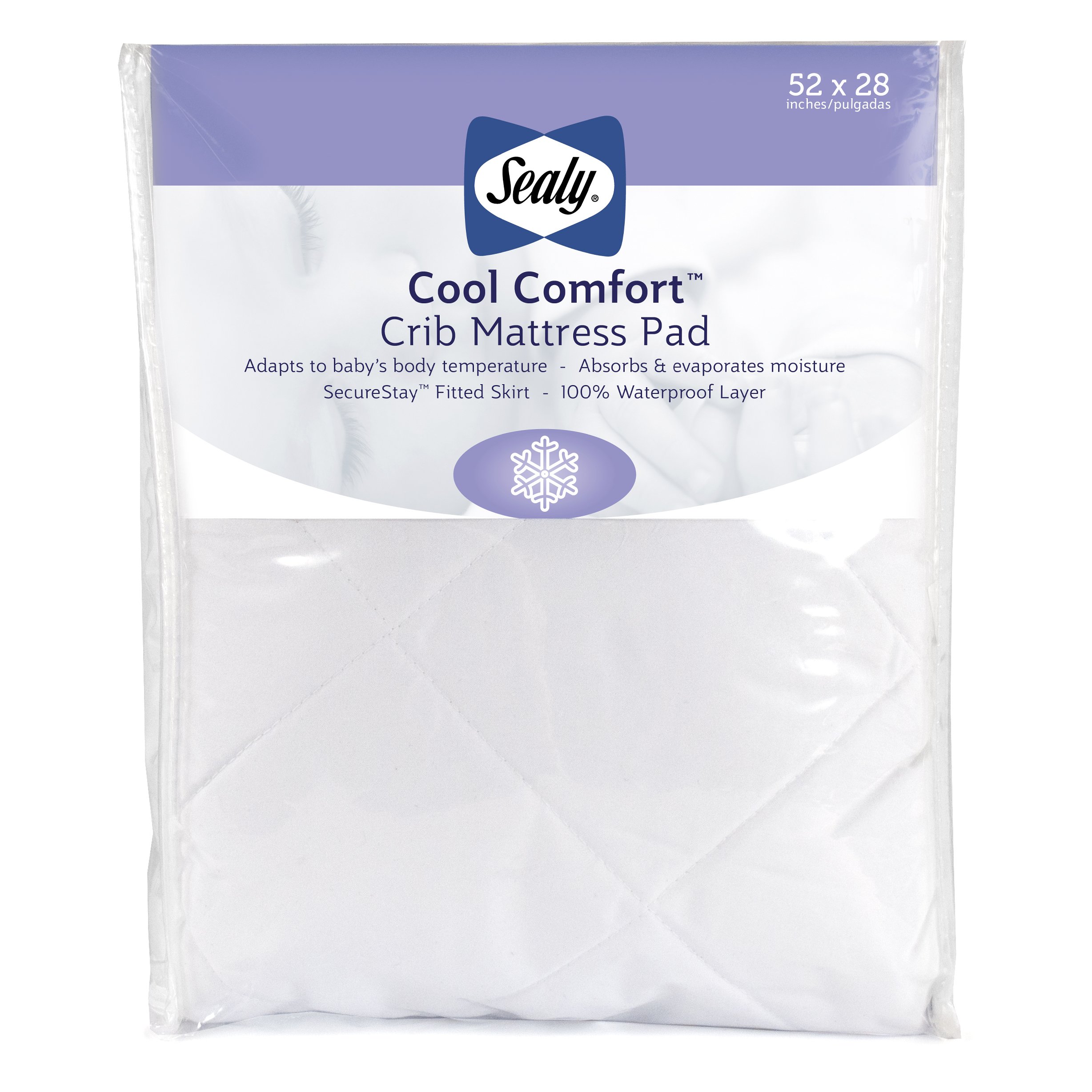 Photo 1 of Sealy Baby Cool Comfort Cooling Breathable Waterproof Crib Mattress Protector Pad, Toddler Bed Cover, Infant and Newborn Durable Comfortable Topper, Machine Washable and Dryer Friendly, 52x28”- White