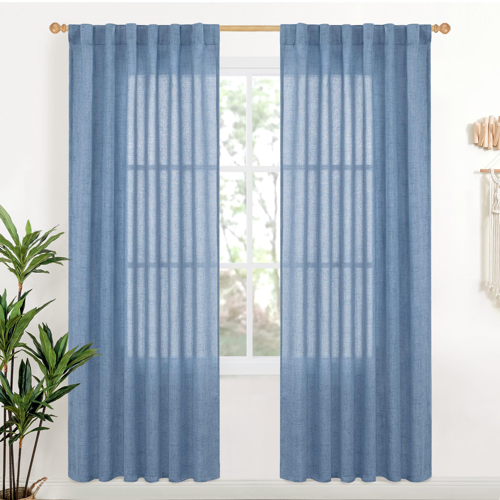 YoungsTex Light Blue Linen Curtains 78 Inch Length for Living Room, Light Filtering Drapes with Rod Pocket Back Tab Semi Sheer Privacy for Office Bedroom Window, 2 Panels, 52 X 78 Inch Image