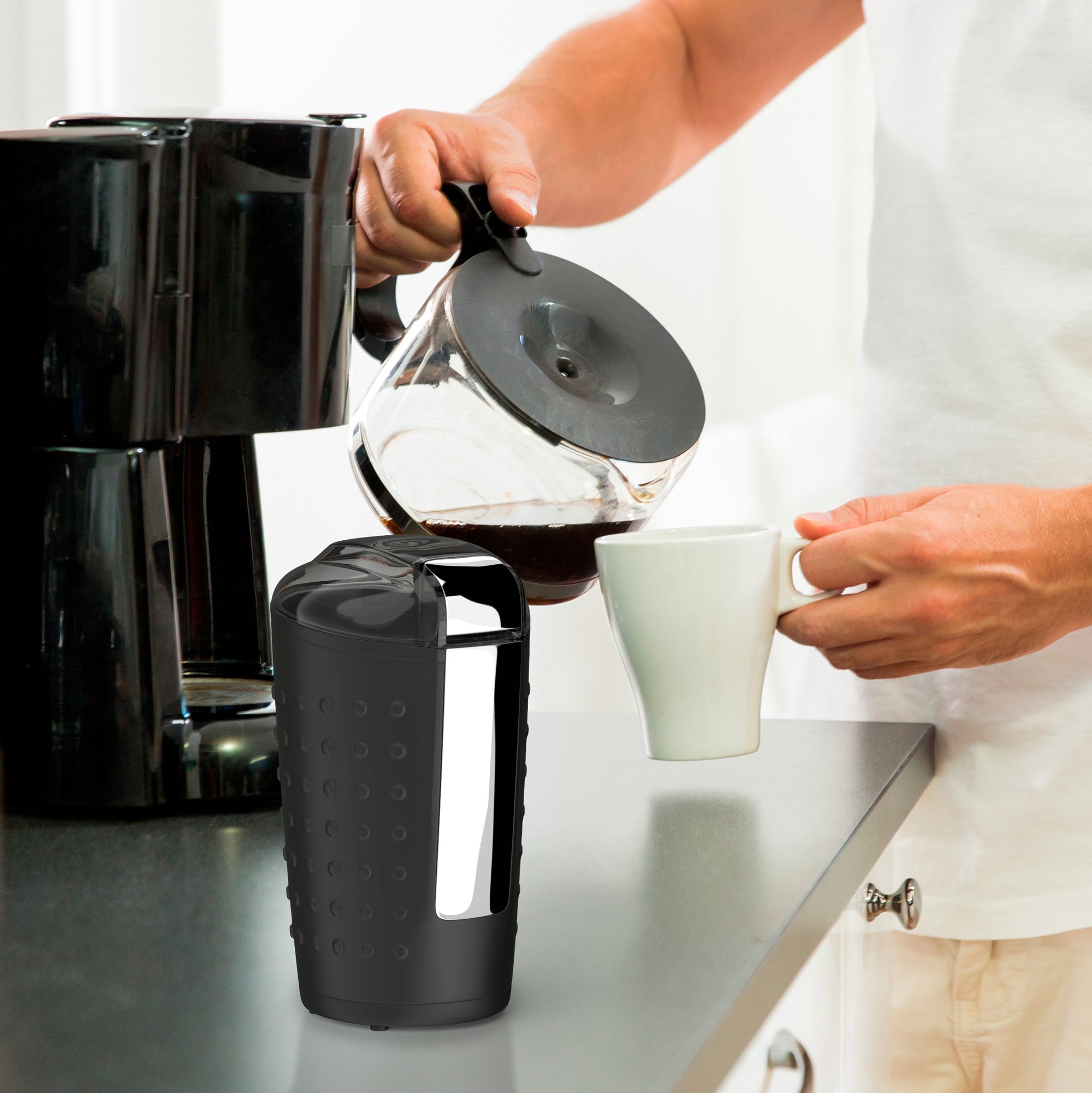 Vremi Blade Coffee Grinder Electric- For Coffee Bean or Spices with Stainless Steel Blade - Makes 12 to 14 Cups of Pour Over Espresso or Drip Coffee - Instant Travel Grinder with Brush Cleaner - Black