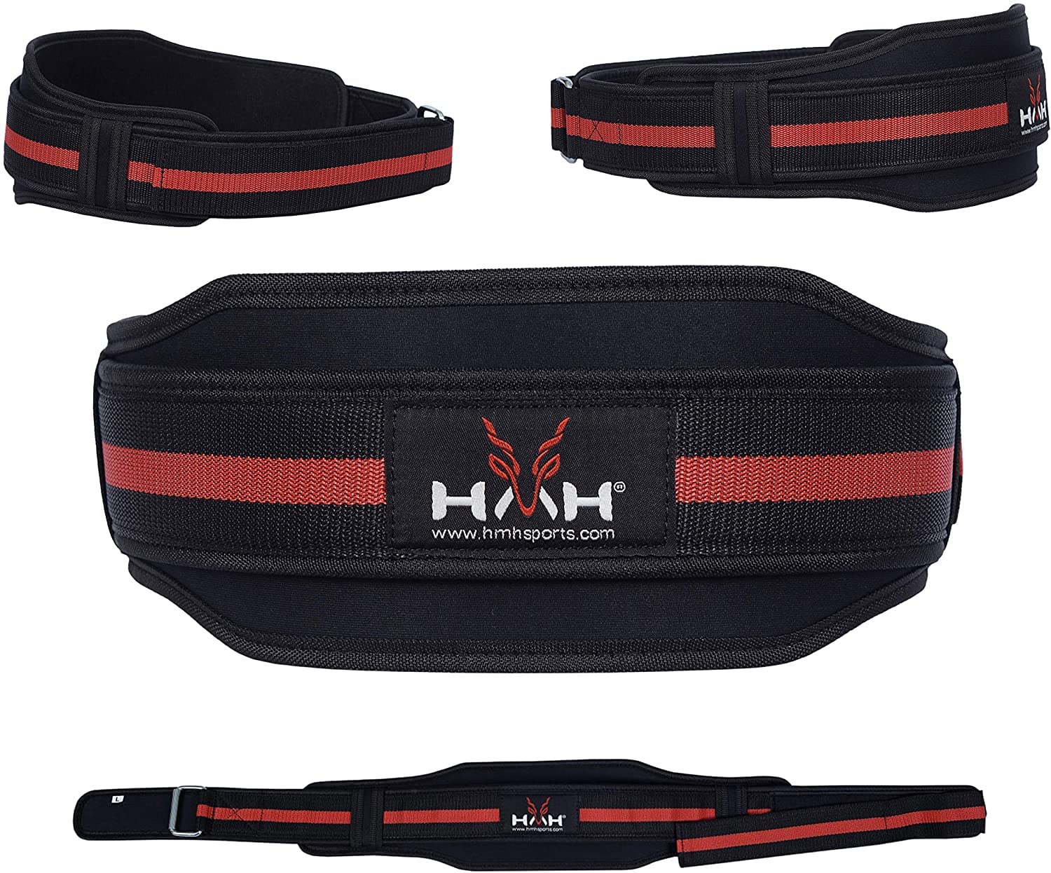 HMH Sports Weight Lifting Belt Pro Quality Padded Double Belt with Neoprene Lumbar Back Support Gym Belt Fitness,Training & Bodybuilding Workout Exercise Stainles Steel Hook for Powerlifting (Small)