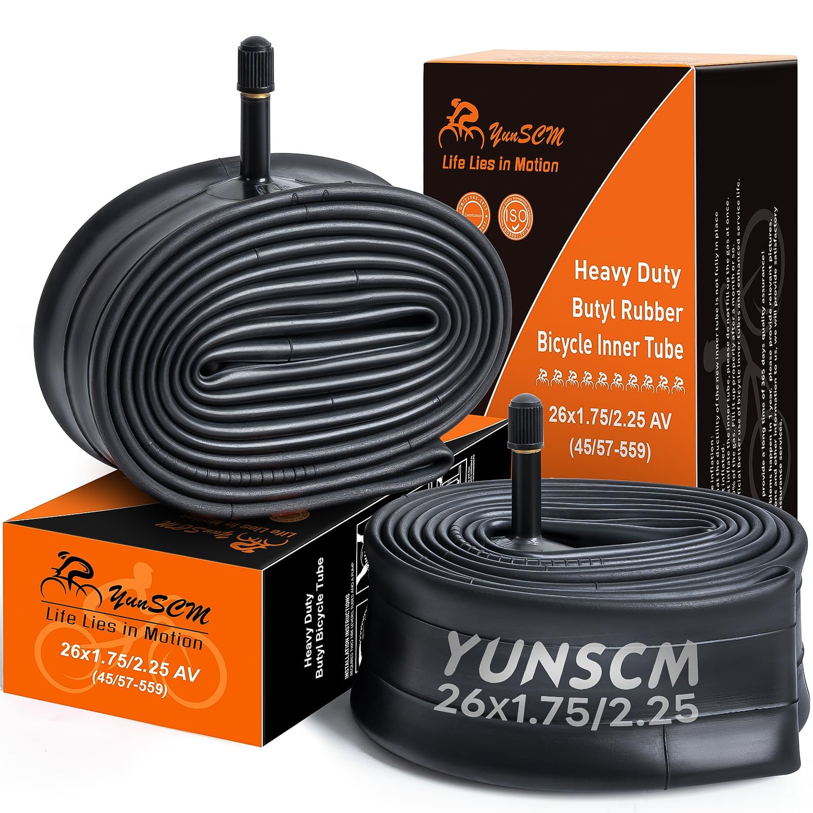 YunSCM 2PCS 26" Heavy Duty Bike Inner Tubes 26x1.75/2.25 (45/57-559) AV32mm Schrader Valve 26 inch Bicycle Tyre Tube Compatible with 26x1.75 26x1.90 26x1.95 26x2.10 26x2.125 26x2.25 Bikes Innertubes