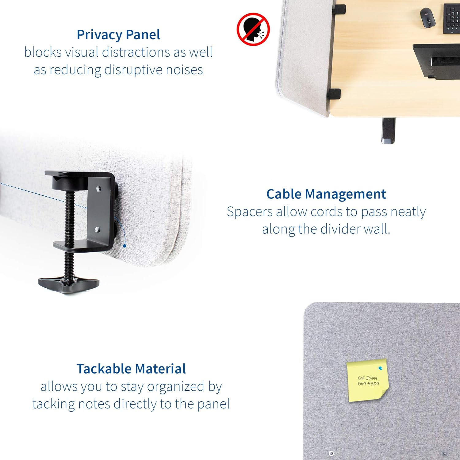VIVO Gray Clamp-on 24 x 24 inch Privacy Panel, Sound Absorbing Cubicle Desk Divider, Acoustic Partition, PP-1-V024G: Computers & Accessories