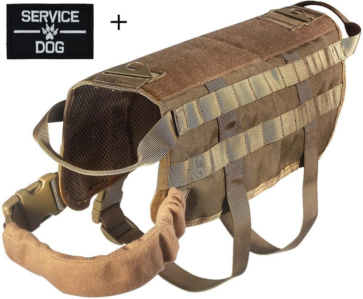 ArcEnCiel Army Tactical Dog Training Molle Vest Harness Military Load Bearing Harness SWAT Dog Jacket with Patch (Coyote Brown L)