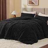 BEDELITE Fluffy Full Size Comforter Set - Black Fleece Soft Comforter for Full Size Bed, Luxury Warm Bedding Set for Winter, Fuzzy Bed Set 3 Pieces (1 Comforter, 2 Pillowcases)