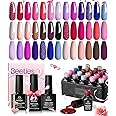 Beetles Pink Gel Nail Polish, 20 Colors Sweet Pink Red Nude Blue Purple Glitter Gel Polish Romance Rebellion with Base & Top Coat, Soak off Uv LED Cured Nail Art Design Salon Home Gift for Women
