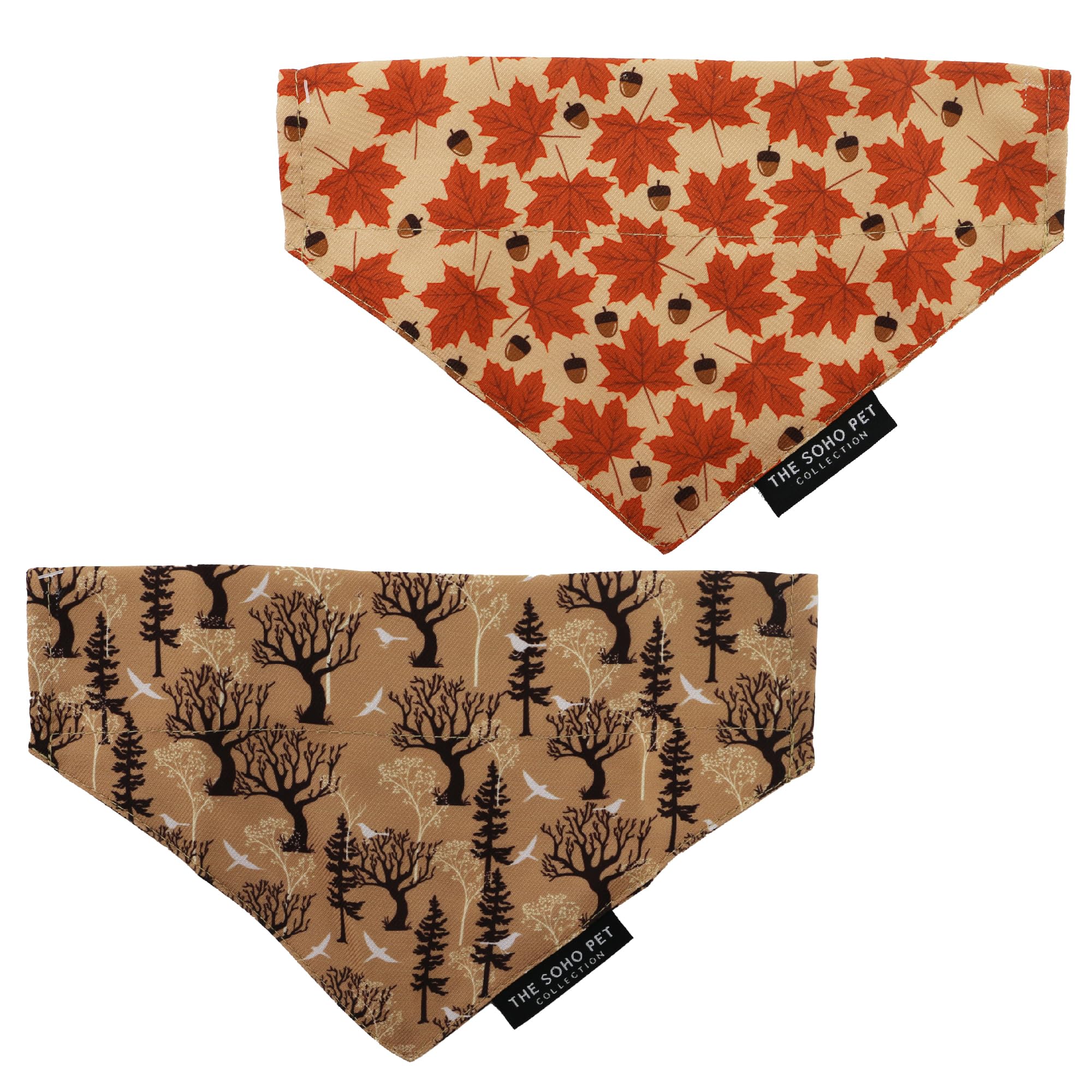 Ancol Dog Bandana Maple Leaf/Woodland Patterned - Adorable Puppy Scarf Tie Neckerchief - Cute Fun Party Pet Collar Accessory - Pack of 2