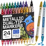 ARTISTRO 24 Colors Acrylic Paint Pens Dual Tip Dot Fine for Rock Fabric Wood