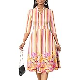 Nmoder Casual Dresses for Women Semi Formal Fit and Flare 3/4 Sleeve A-line Church Work Dress with Pockets