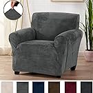 Great Bay Home Modern Velvet Plush Strapless Slipcover. Form Fit Stretch, Stylish Furniture Cover/Protector. Gale Collection by Brand. (Chair, Wild Dove Grey)