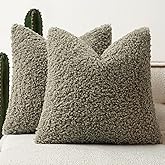Woaboy Faux Fur Throw Pillow Covers 20x20 Inch Set of 2 Boucle Neutral Decorative Sherpa Fuzzy Accent Soft Sheepskin Fleece Cushions Modern Home Decor for Couch Sofa Bedroom Living Room,Sage Green