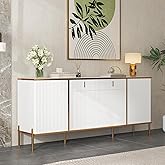 oneinmil 60” Fluted Sideboard Buffet Cabinet, Modern Buffets & Sideboard with Adjustable Shelves, Pop-Up Doors, Accent Cabine