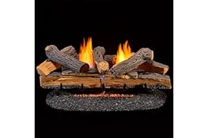 Duluth Forge DLS-30R-1 Dual Fuel Ventless Fireplace Logs Set with Remote Control, Use with Natural Gas or Liquid Propane, 33000 BTU, Split Red Oak, 30 Inches