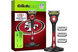 Gillette Labs Special NFL 49ers Edition Shaving Razor for Men - 1 Handle, 4 Razor Blade Refills & Magnetic Stand, Holiday Gifts for Men, GilletteLabs with Exfoliating Bar