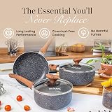 Nuovva Non Stick Pots and Pans Set Induction Marble 5pc with Lids view 5