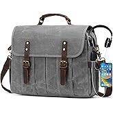 NerIion Messenger Bag for Men 15.6 Inch Vintage Canvas Genuine Leather Briefcase for Men Laptop Bag Satchel Shoulder Bag