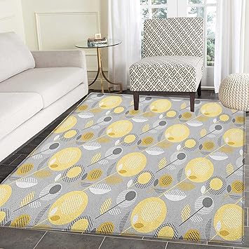 Amazon De Teppich Mit Gelbem Blumenmuster Abstraktes Geometrisches Muster Im 60er Jahre Design Und Pastellfarben Wohnzimmer Esszimmer Schlafzimmer Flur Buro Teppich 91 4 X 10 2 Cm Hellgelb