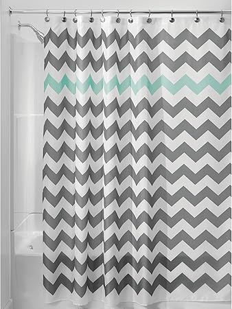 Interdesign Chevron Rideau De Douche Tissu Rideau Douche En Polyester Facile Entretien Rideau Baignoire Avec œillets Renforcés Gristurquoise