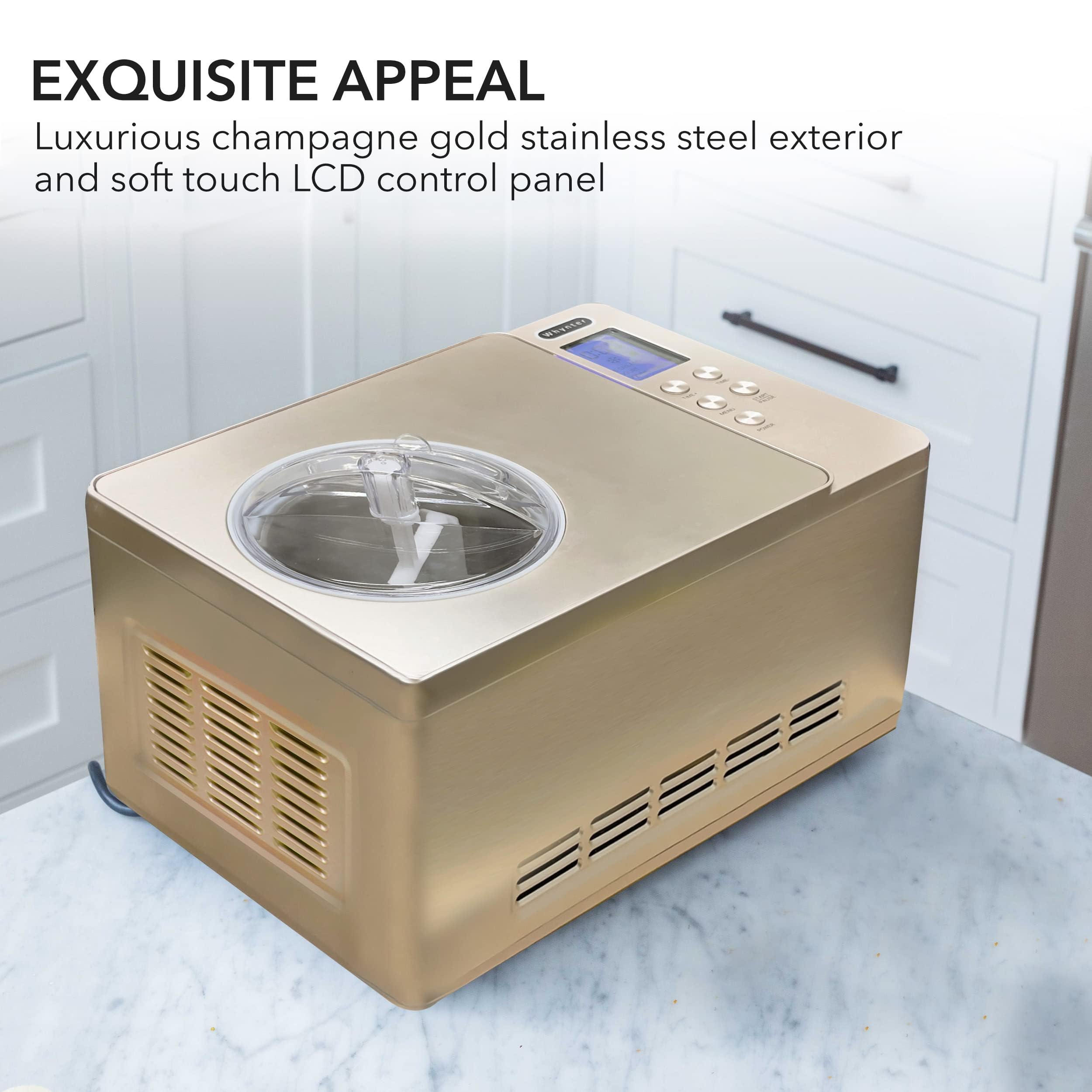 Whynter Ice Cream Maker Machine & Yogurt Automatic 2 Qt. with Built-in Compressor, LCD Digital Display & Timer, No Pre-Freezing, ICM-220CGY, Champagne Gold