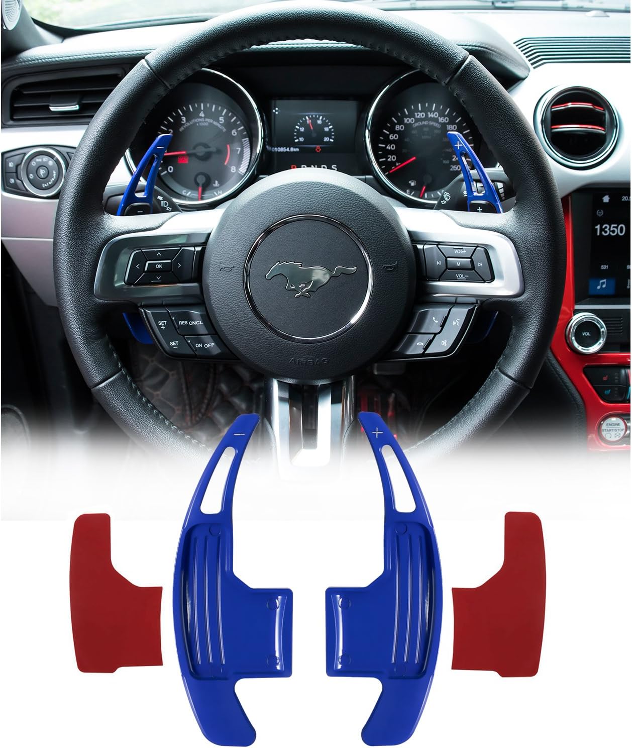 Opall Aluminum Steering Wheel Dull Polish Shift Paddle Shifter Extension for New Ford Mustang 2015 2016 2017 2018 2019 2020 (2PCS Blue)