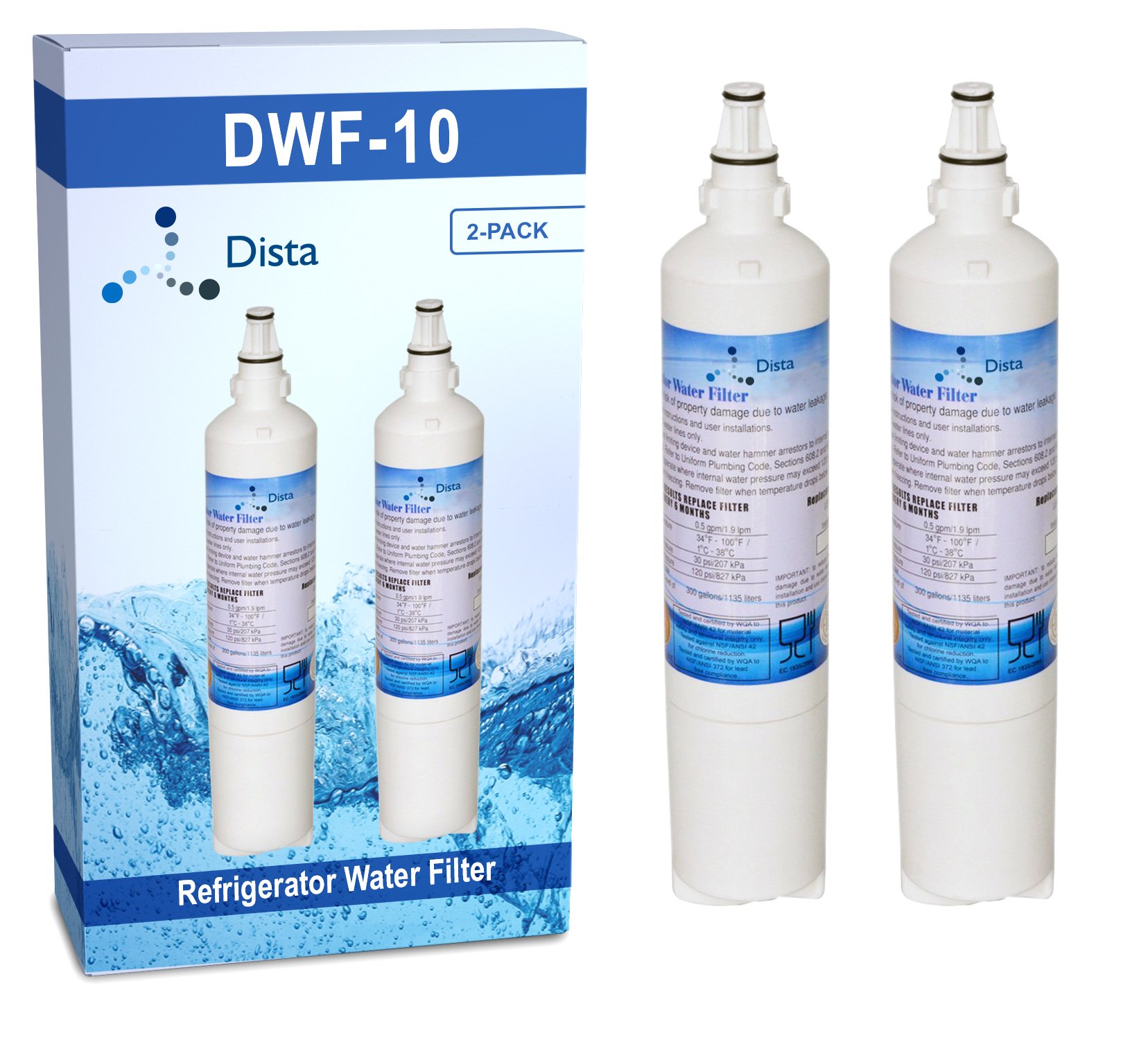 Photo 1 of Dista Refrigerator Water Filter (2-Pack) Compatible with LT600P, LG 5231JA2006A, LG 5231JA2006B, Kenmore 46-9990