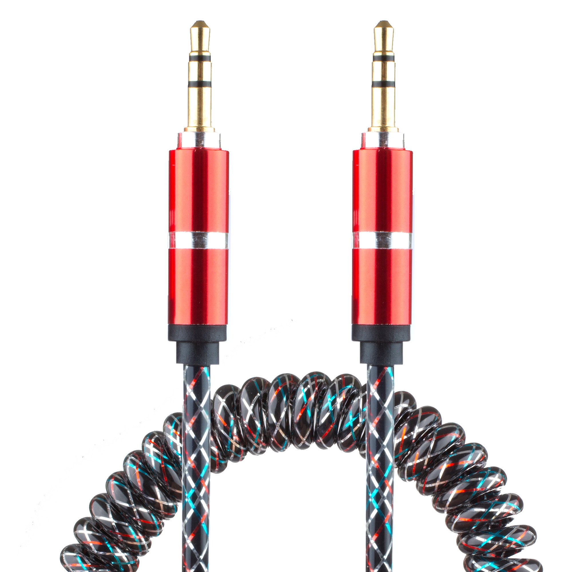 Lilware Rubberized Coiled Spring Auxiliary 3.5 mm Audio Male To Male Cable For Multimedia Devices - Red