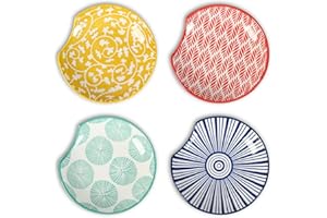 Selamica Ceramic Spoon Rest for Stove Top, 4.6 Inch Cooking Spoon Holder for Kitchen Counter, Stackable Utensil Rest Holder for Spatula Ladles Tong, Christmas Gift, Set of 4, Assorted Colors