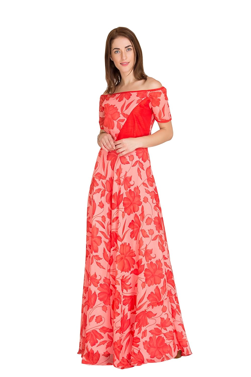 raas pr&atilde;&ordf;t women's crepe off shoulder maxi gown