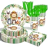 Jungle Animals Party Decorations - 175 Pcs Safari Animal Baby Shower Plates and Napkins, Wild Animals Theme Disposable Tableware Set for Baby Shower Zoo Birthday Party Supplies Favors, Serves 25