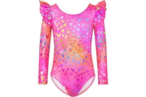 Nymphperi Gymnastics Leotards for Girls Ruffle Long Sleeve Practice Outfits Kids Dance Bodysuits