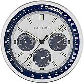 Bulova Lunar Pilot Wall Clock C1971 | Matte Silver Finish |Temperature &amp; Hygrometer Display | Silent Sweep Quartz Movement | 13.75-Inch