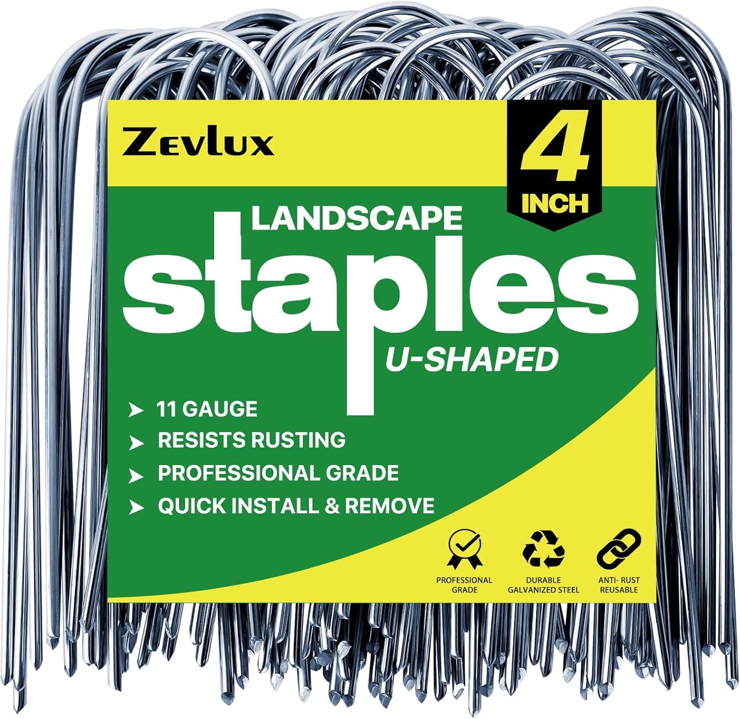 Photo 1 of 4 Inch 40 Pack 11 Gauge U - Shape Garden Stakes Set: Drip, Line & Irrigation Tubing Stakes, Galvanized Landscape Staples for Tube, Lawns, Weed Barriers, Landscape Fabrics, Irrigation Hose, Floor Mats