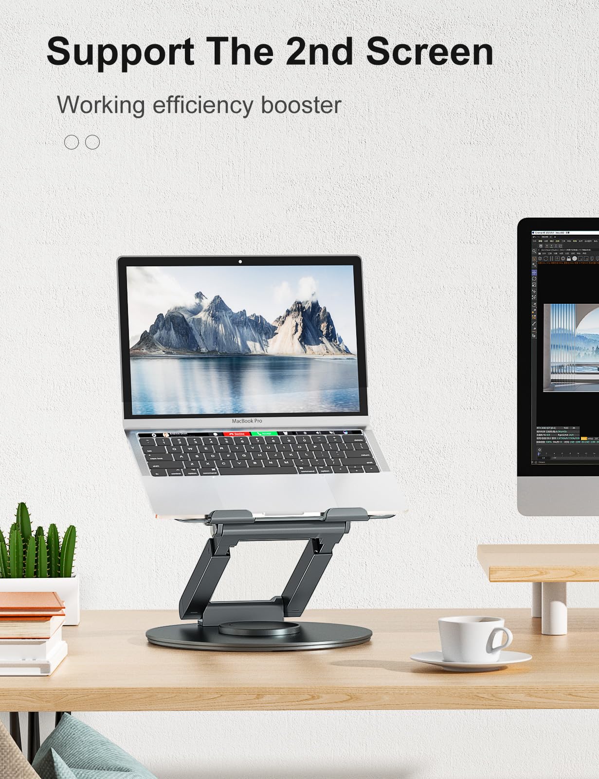 tounee Telescopic Laptop Stand for Desk with 360° Swivel Base, Sit to Stand, Height Adjustable, Portable Riser Holder for Good Posture, Compatible with MacBook Pro, All Laptops 10-17