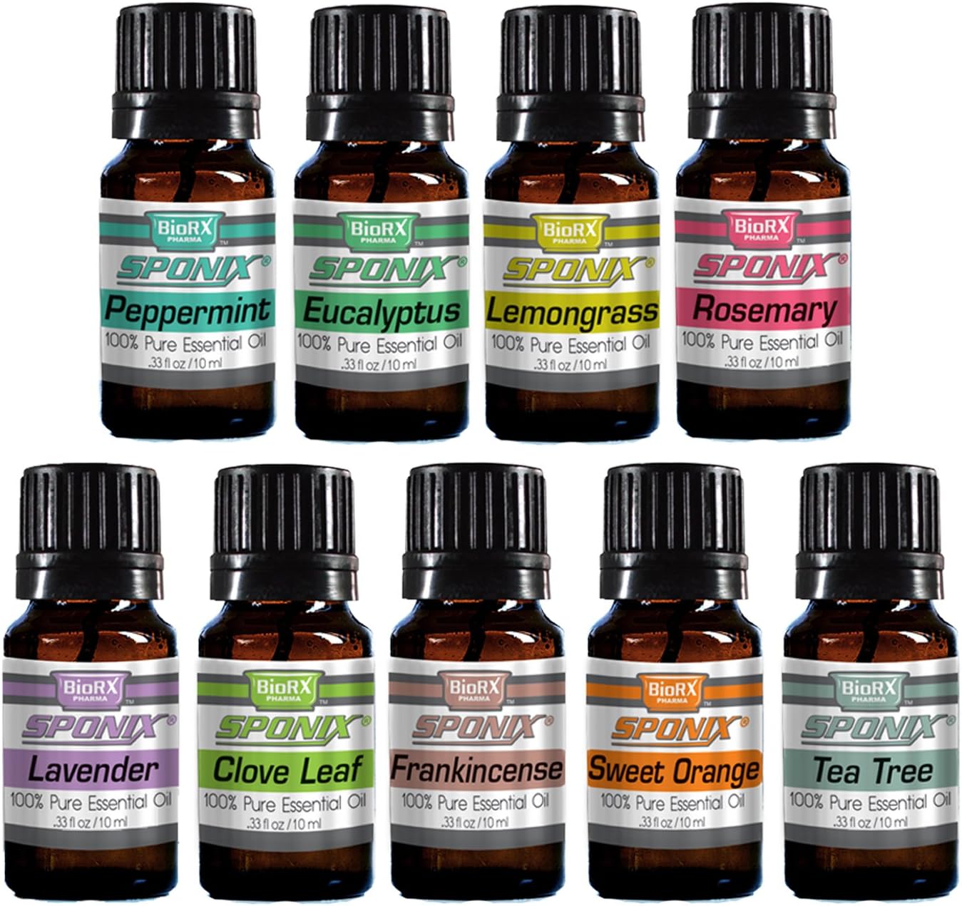Top Essential Oil Gift Set - Best 9 Aromatherapy Oils -Peppermint, Eucalyptus, Lemongrass, Rosemary, Lavender, Cinnamon Leaf, Frankincense - Therapeutic Grade and Premium Quality - 10 mL by Sponix