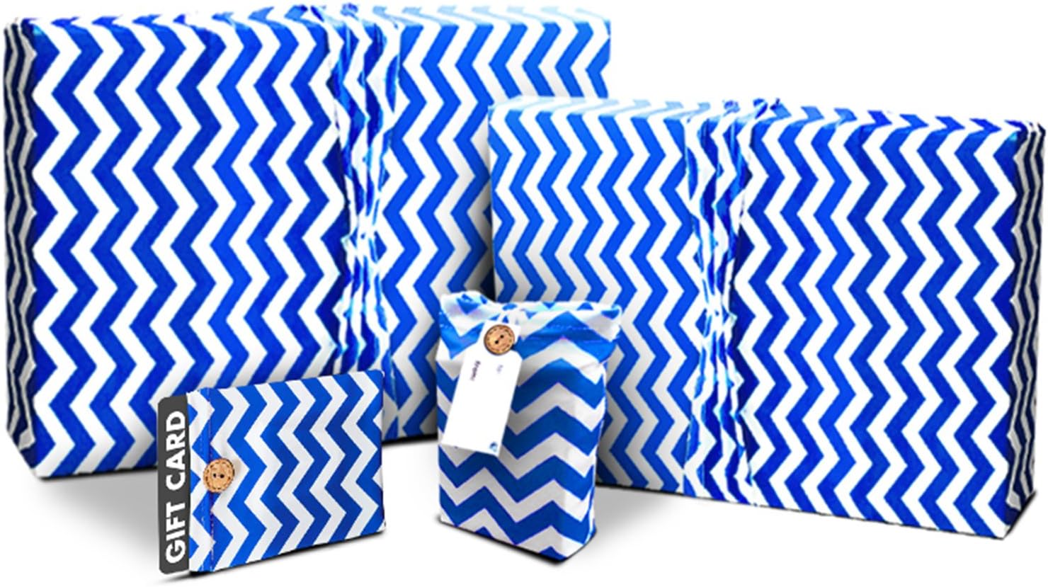 Amazon Com Birthday Royal Blue Chevron Gift Wrap Pack Reusable Wrapping Paper Use As Gift Bags Too For Birthdays And All Occasions Stretchy Fabric And Eco Friendly 4 Items